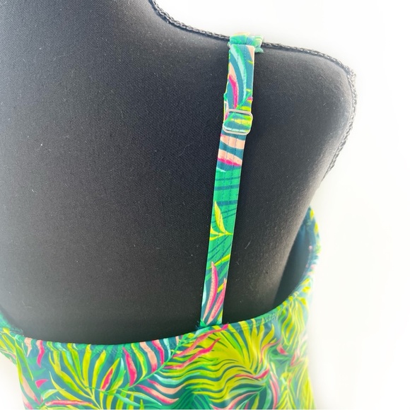 Lands' End Chlorine Resistant Square Neck Tankini Top Baltic Teal Palm Size 14 - Picture 11 of 17